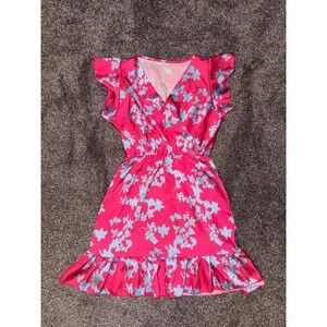 Girls‎ Pink and Blue Floral Dress with Flowy Sleeves